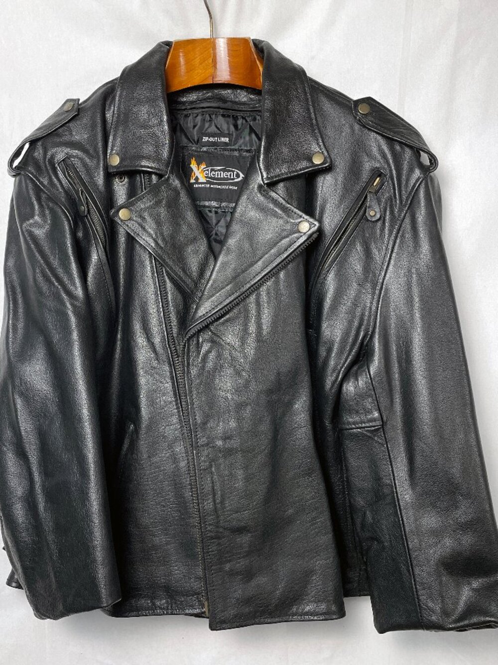 NWOT Xelement Heavy Black Leather Biker Motorcycle Jacket Zip-Out Liner 3XL